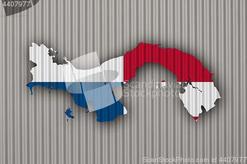 Image of Map and flag of Panama on corrugated iron