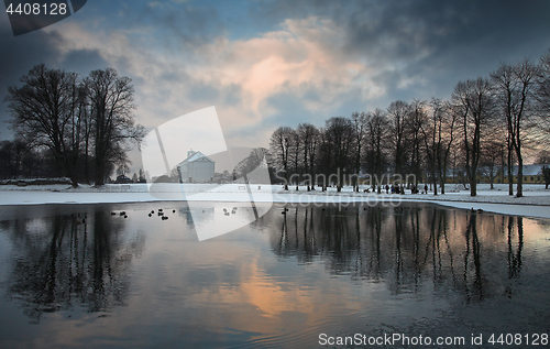 Image of Church in hoersholm slotshave in winter