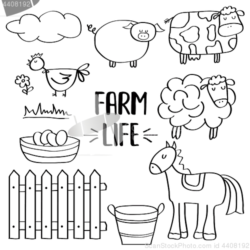 Image of doodle animal farm set for colorig