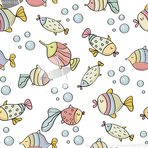 Image of doodle seamless pattern with fishes