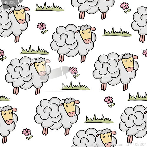 Image of doodle seamless pattern with sheep