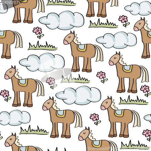 Image of doodle seamless pattern with horses