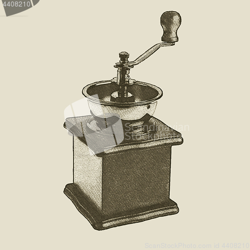 Image of hand drawn vintage coffee grinder
