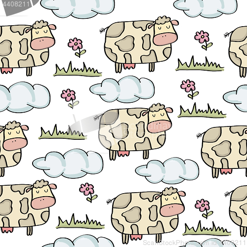 Image of doodle seamless pattern with cows