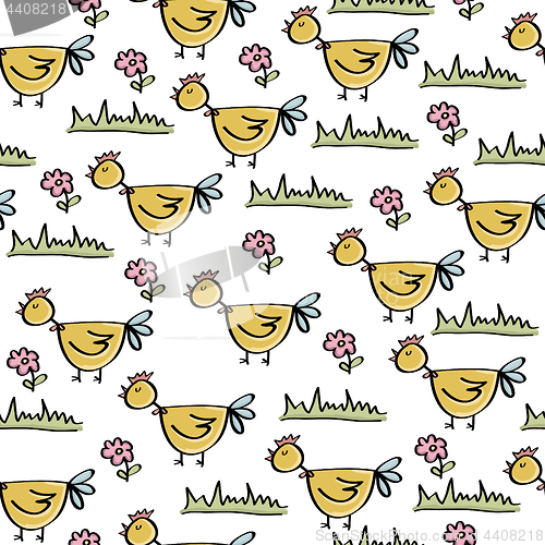 Image of doodle seamless pattern with chicken