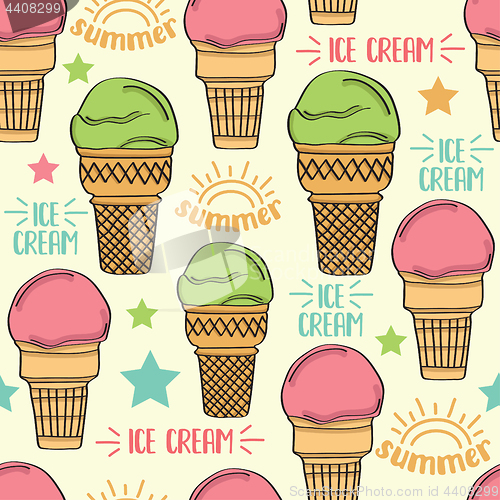 Image of Doodle seamless pattern with ice cream