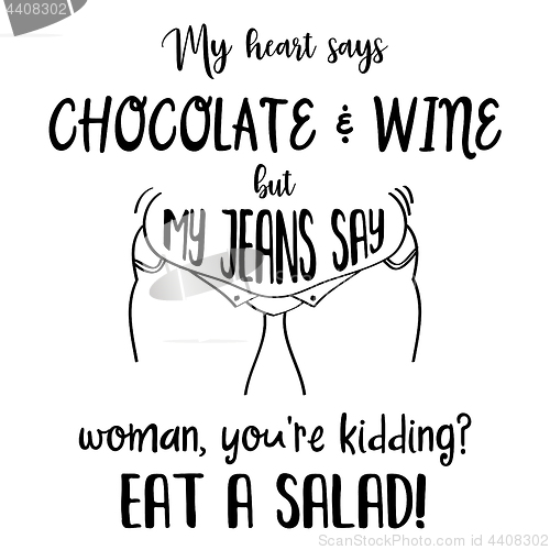Image of Funny  hand drawn quote about diet