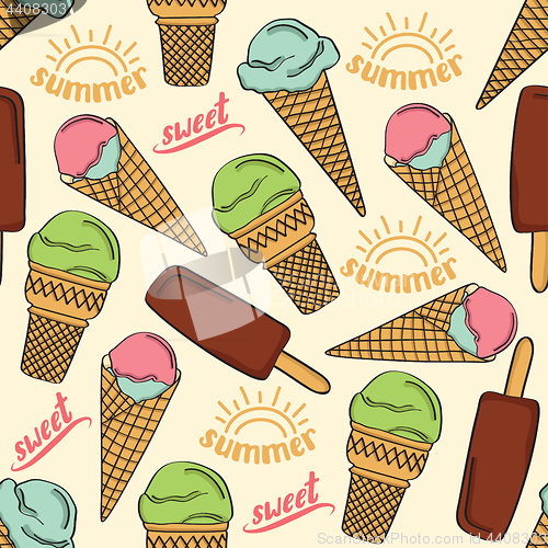 Image of Doodle seamless pattern with ice cream