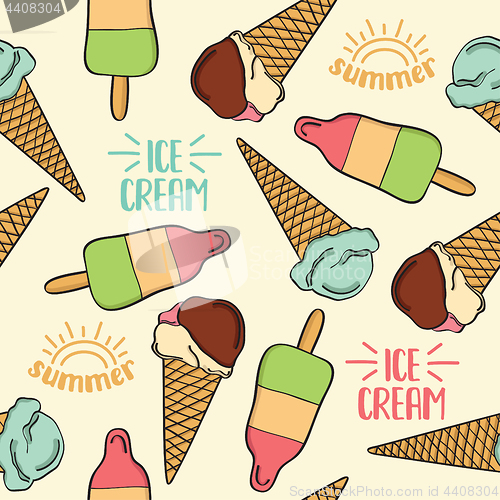 Image of Doodle seamless pattern with ice cream