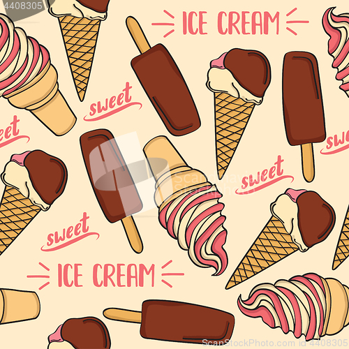 Image of Doodle seamless pattern with ice cream