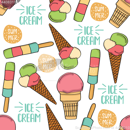 Image of Doodle seamless pattern with ice cream