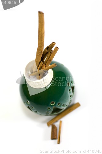 Image of cinnamon sticks in green vase