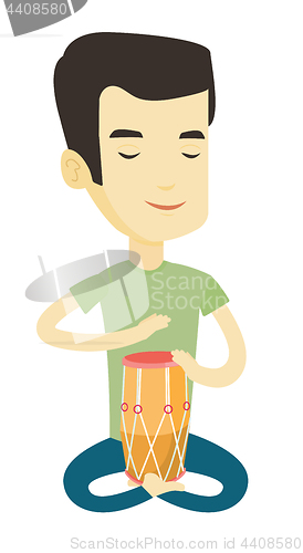 Image of Man playing ethnic drum vector illustration.