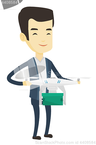 Image of Man controlling delivery drone with post package