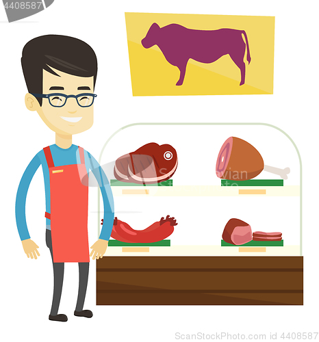 Image of Butcher offering fresh meat in butchershop.