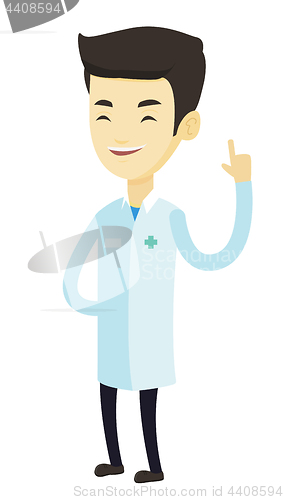 Image of Doctor showing finger up vector illustration.