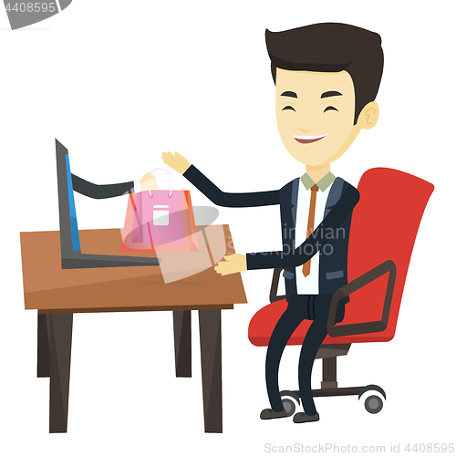 Image of Man shopping online vector illustration.