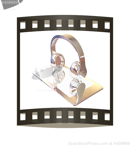 Image of Smartphone with headphones. Chrome icon. 3d illustration. The fi