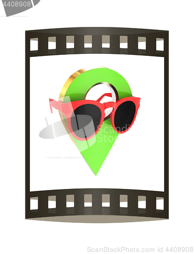 Image of Glamour map pointer in sunglasses. 3d illustration. The film str