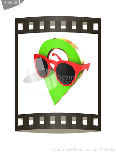 Image of Glamour map pointer in sunglasses. 3d illustration. The film str