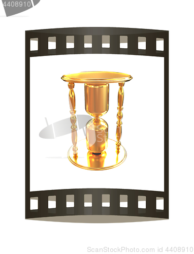 Image of Golden Hourglass. 3d illustration. The film strip.