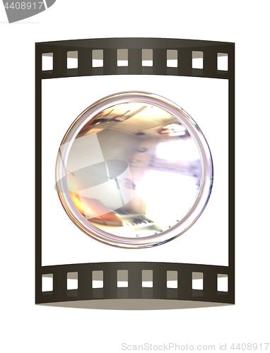 Image of Metall button. 3d illustration. The film strip.