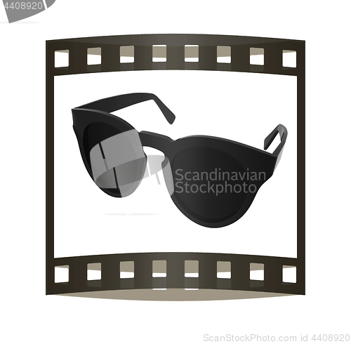 Image of Cool black sunglasses. 3d illustration. The film strip.