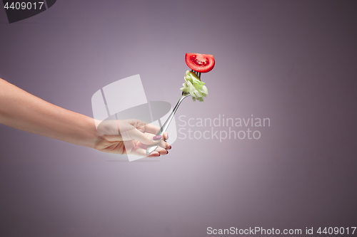 Image of Beautiful woman hand holding a red rose