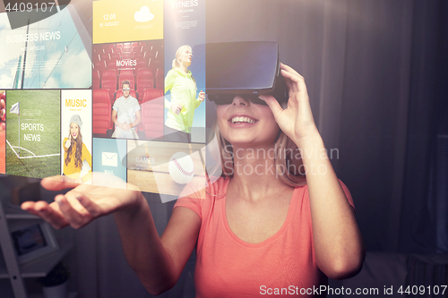 Image of woman in virtual reality headset or 3d glasses