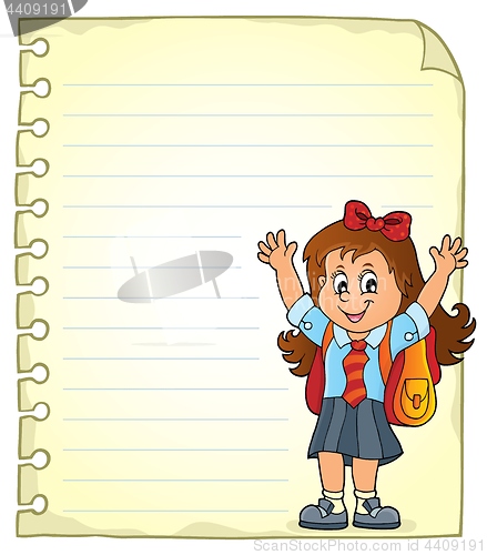 Image of Notepad page with happy pupil girl