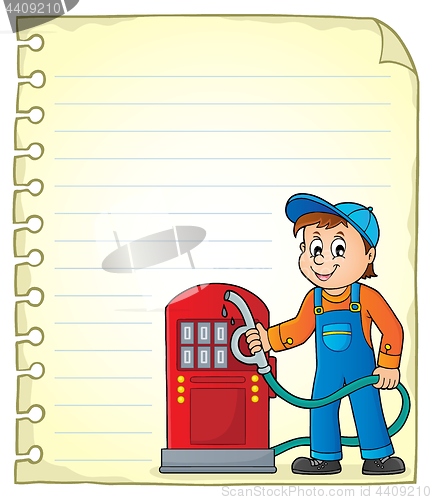 Image of Notepad page with gas station worker