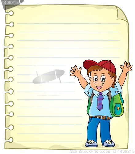 Image of Notepad page with happy pupil boy