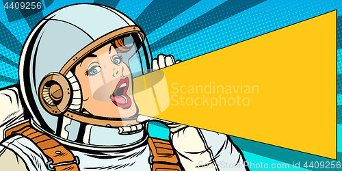 Image of female astronaut is calling for a sale