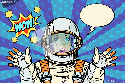 Image of wow pop art woman astronaut