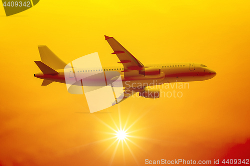 Image of a flight in the sunset