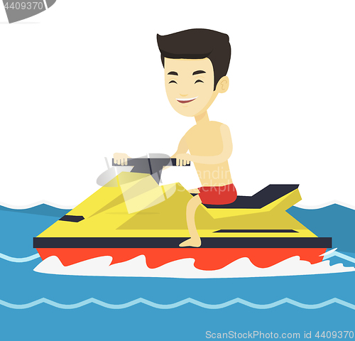 Image of Asian man training on jet ski in the sea.
