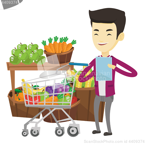 Image of Man with shopping list vector illustration.