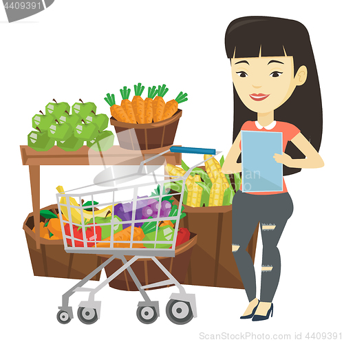 Image of Woman with shopping list vector illustration.