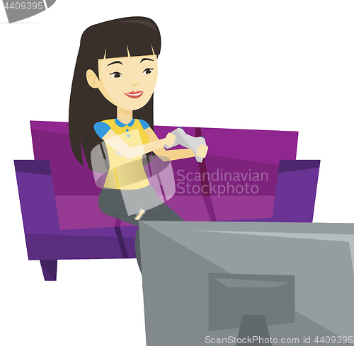 Image of Woman playing video game vector illustration.