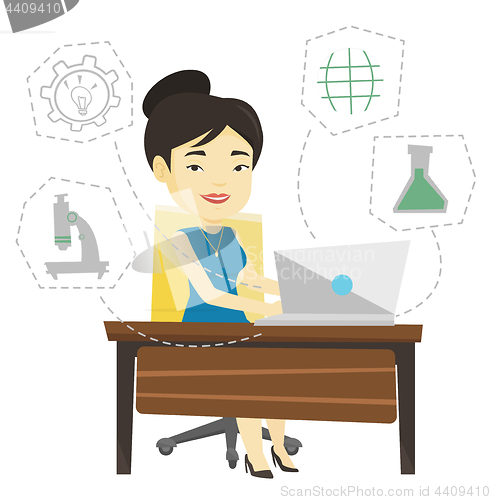 Image of Student working on laptop vector illustration.