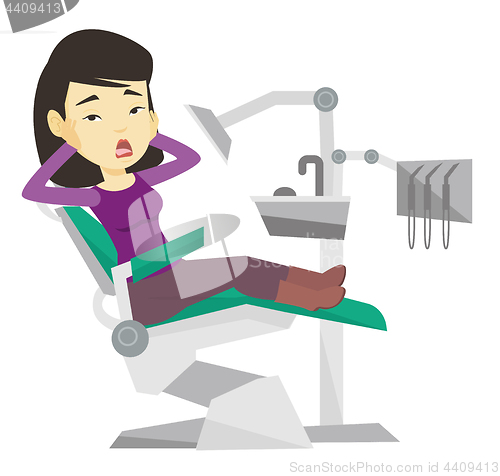 Image of Scared patient in dental chair vector illustration