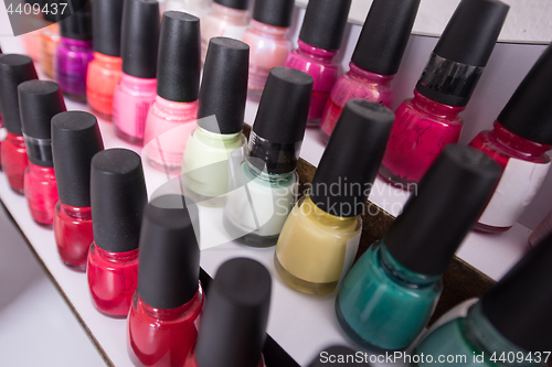 Image of Set of different bottles of nail polish