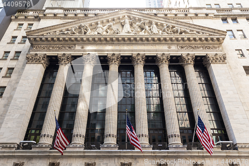 Image of Exterior of New york Stock Exchange, Wall street, lower Manhattan, New York City, USA.