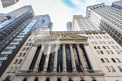 Image of Exterior of New york Stock Exchange, Wall street, lower Manhattan, New York City, USA.