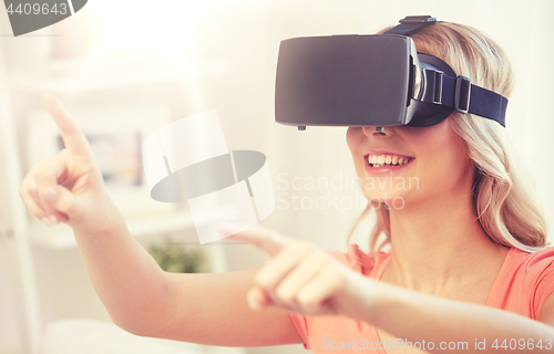 Image of woman in virtual reality headset or 3d glasses