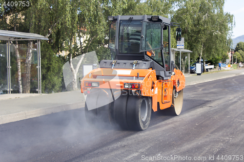 Image of Roller, construction equipment, on the road repair site