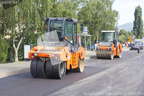 Image of Roller, construction equipment, on the road repair site