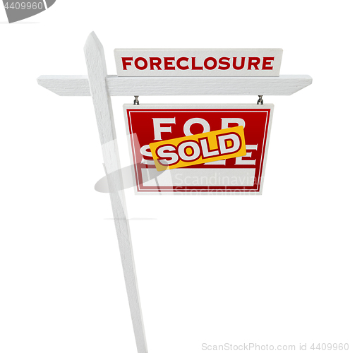 Image of Right Facing Foreclosure Sold For Sale Real Estate Sign Isolated