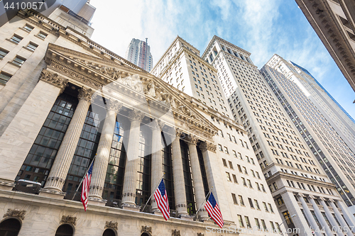 Image of Exterior of New york Stock Exchange, Wall street, lower Manhattan, New York City, USA.