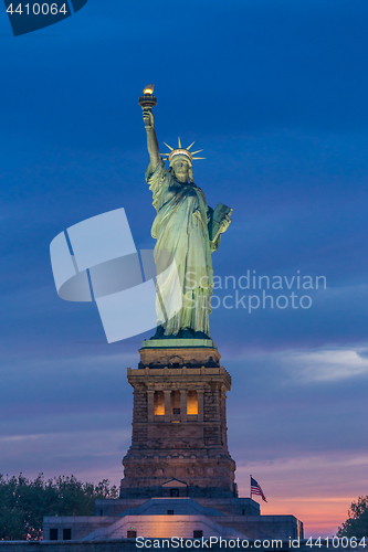 Image of Statue of Liberty at dusk, New York City, USA